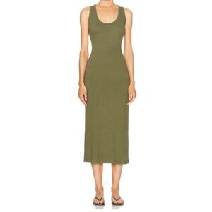 Enza Costa Rib Knit Green Tank Midi Dress Size S